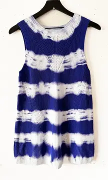 Joseph A. Petite Blue White Tie-Dye Knit Tunic Tank Top PM
