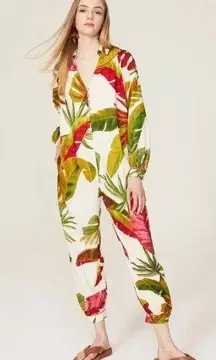 Farm Rio Spring Forest Jumpsuit Leaves Jungle Rainforest Tropical Floral Size L