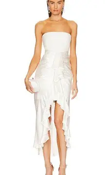 NEW $595 Cinq a Sept White Ivory Satin Strapless Ruffle Georgiana Dress