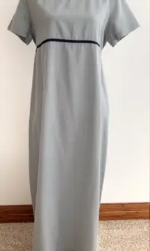 Motherhood Maternity M Navy Blue & White Modest Maxi Dress Tie Back