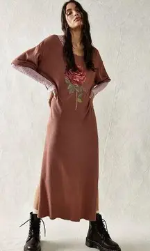 Free People  x VINTAGE SOULS | Rose Thermal Maxi Top Dress Dusty Pink | Size XS