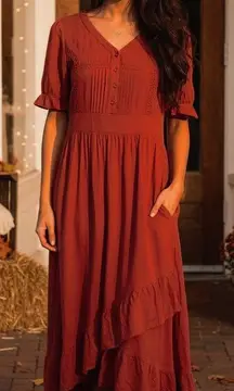 Baltic Born Hannah Ruffle Midi Dress in Burnt Orange 2XL