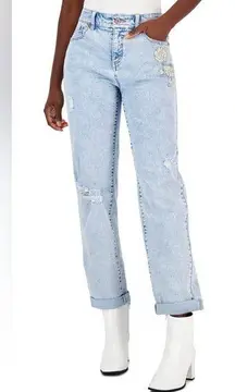 INC International Concepts Women’s Mid Rise Embroidered Boyfriend Jeans 8