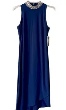 beaded high neck bodycon dress asymmetrical hem