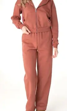 Vitality Cozy Set Full Zip Hoodie & Wide Leg Trouser Sweatpants Rosewood Fleece