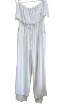 Gilli Strapless Double Ruffle Neckline Frayed Hem Elastic Waist Jumpsuit Large