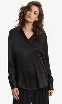 Bardot Lena Satin Shirt Blouse Long Sleeve In Black Size Medium