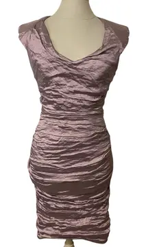 Vintage NICOLE MILLER V Neck Purple Metallic Crinkle Mini Party Dress Size 6