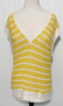 ZARA  Oversized Striped Knit V-Neck Sweater Vest Sleeveless Yellow White Small