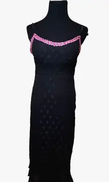 2000 Betsey Johnson Rosette Swiss Dot Daisy Dress Y2K Slipdress Gothic Grunge