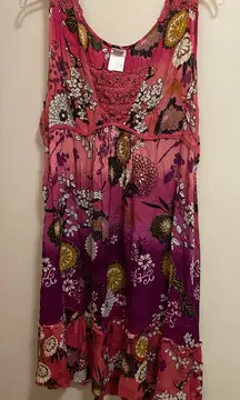 Forbidden Womens Pink Floral Dress L Large Boho Artsy Festival Beach Bohemian