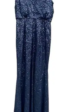 Adrianna Papell Women's Size 4 Navy Blue Sequin sleeveless Maxi Evening Gown