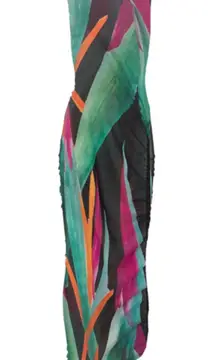 Louisa Ballou NEW  Birds of Paradise Heatwave printed mesh ruched dress SOLD OUT