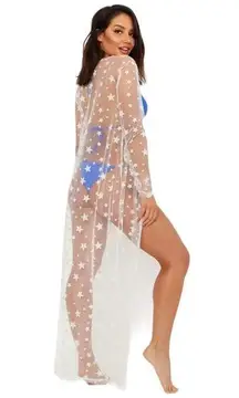 BOOHOO STAR MESH MAXI BEACH KIMONO COVERUP SIZE L NWT