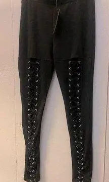 lace-up black leggings Medium NWT