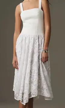 Pilcro Anthropologie Ivory White Sleeveless‎ Drop-Waist Lace Midi Dress Size 4