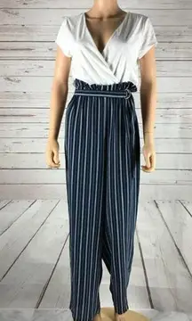 BAILEY BLUE Short Sleeve Striped Paperbag Jumpsuit Surplice Top, XL