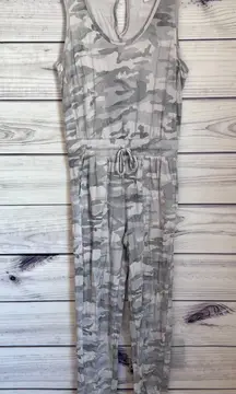 Grey Camo Print Tapered Leg Sleeveless Jumpsuit