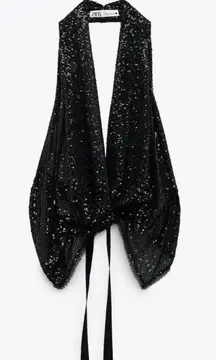 ZARA Black Sparkly Top Backless Halter