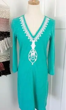 Lilly Pulitzer  Tidewater 3/4 Sleeve Embroidered Tunic Dress Teal Green Size S