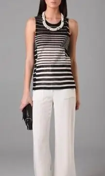 3.1 Phillip Lim Tank M Asymmetrical Striped Tie Back Wool Luxury Sheer