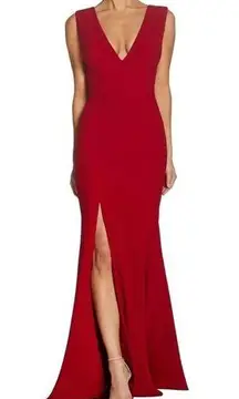 DRESS THE POPULATION Red Dress Sleeveless Sandra Crepe Trumpet Gown Sz Lg New