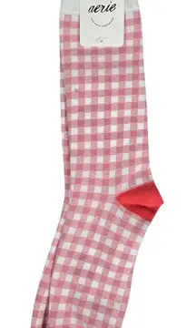 Aerie Gingham Cotton Crew Socks‎ Pink White NWT
