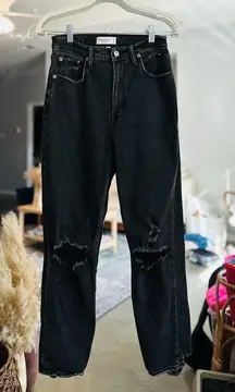 Abercrombie ankle straight black distressed jeans 2/26 long curve