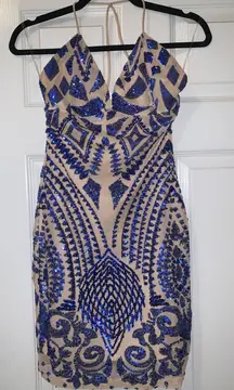 Hand Beaded Blue Homecoming Dress