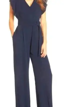 Eliza J Navy Blue Jumpsuit with Belt Side Pockets Wide Leg