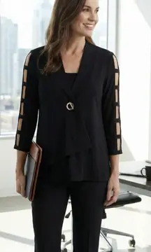 Joseph Ribkoff Black Wrap Top ,Cutout Sleeves & Gold Grommet (Style 1631) SIZE 8