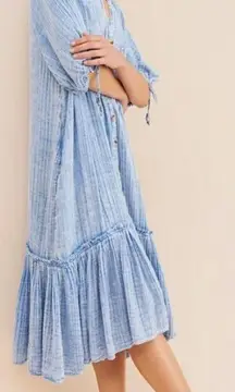 Free People Maya V-Neck Oversized Button Down Midi Shirt Dress in Blue