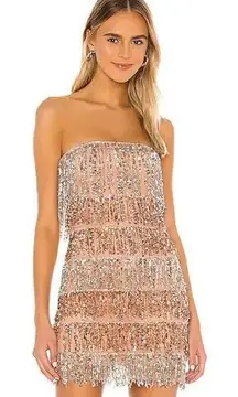 NWT Revolve NBD Sequin Metallic Fringe Party Mini Strapless Gold Dress Size Smal