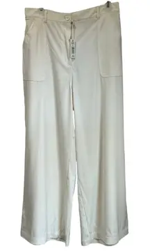 Max Studio London Wide Leg Pants L Ivory NWT Cropped High Rise Elastic Back