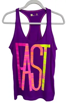 Xersion Womens Purple Racerback Tank Top FAST Graphic Athletic Workout Sz Large