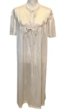 JCPenney Ivory Nylon Lace Nightgown Size Large‎ 7001 Button Front Robe Vintage