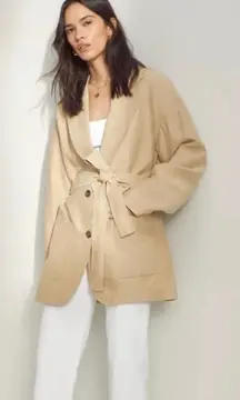 Aritzia Wilfred Novella Oversized Belted Jacket Size Large Beige Linen Blend