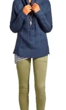Womens Cabi Navy Cable Knit Cowl Neck Sweater Size Medium