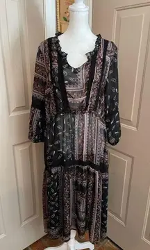 Mimi Chica all sheer boho patchwork paisley 3/4 sleeve dress swimsuit cover. L​