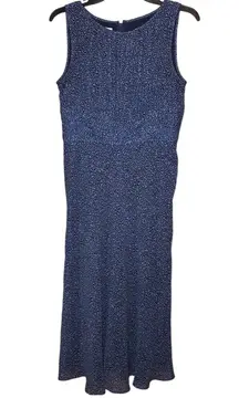 100% Silk Ditsy Floral Sleeveless Midi Dress Blue 8 Petite