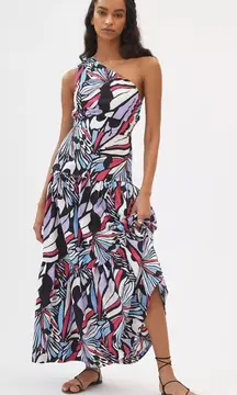 Anthropologie Maeve One-Shoulder Monarch Butterfly Printed Midi Dress Size 2 XS