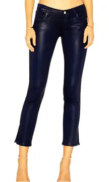 J Brand Hipster Low Rise Split Hem Coated Black Jeans