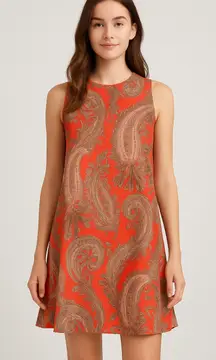 Everly Paisley Print Sleeveless Mock Neck Dress Coral Brown Women's Size S