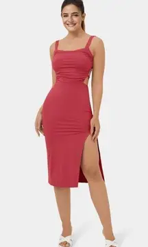 Halara NWT Ruched Backless Crisscross Lace Up Split Bodycon Midi Dress Size M