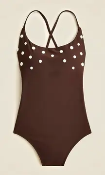 NWT J. Crew Button-trim Scoopback One-piece Swimsuit Inky Espresso Brown