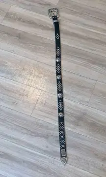 Mountain West Rhinestone Black Leather Belt Womens Studded Western