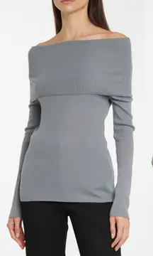 MaxMara Leisure Lorena Off the Shoulder Ribbed Wool‎ Sweater SZ XS Grey Gray NEW
