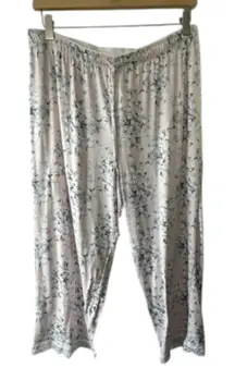 Rene Rofe Pink Floral Cropped Pull On Pajama Pants Lace Trim Women's Large New