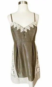 ANTHROPOLOGIE Gold Bronze Dress Metallic Lace Detail Sheath Sleeveless 6 EUC