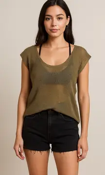 ASOS Design Women’s S Mesh Open Knit Sheer Blouse Tan Fringe Goth Grunge Beach